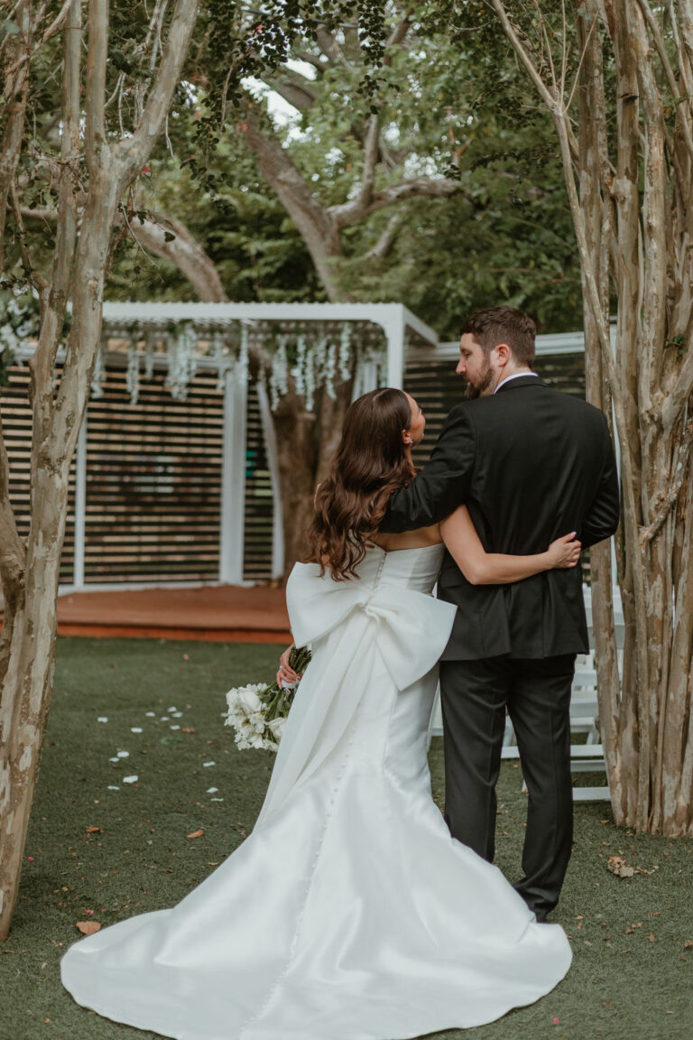 Ben + Mariah Wedding at Brandt 1910 outdoor wedding garden ceremony big tree covered space