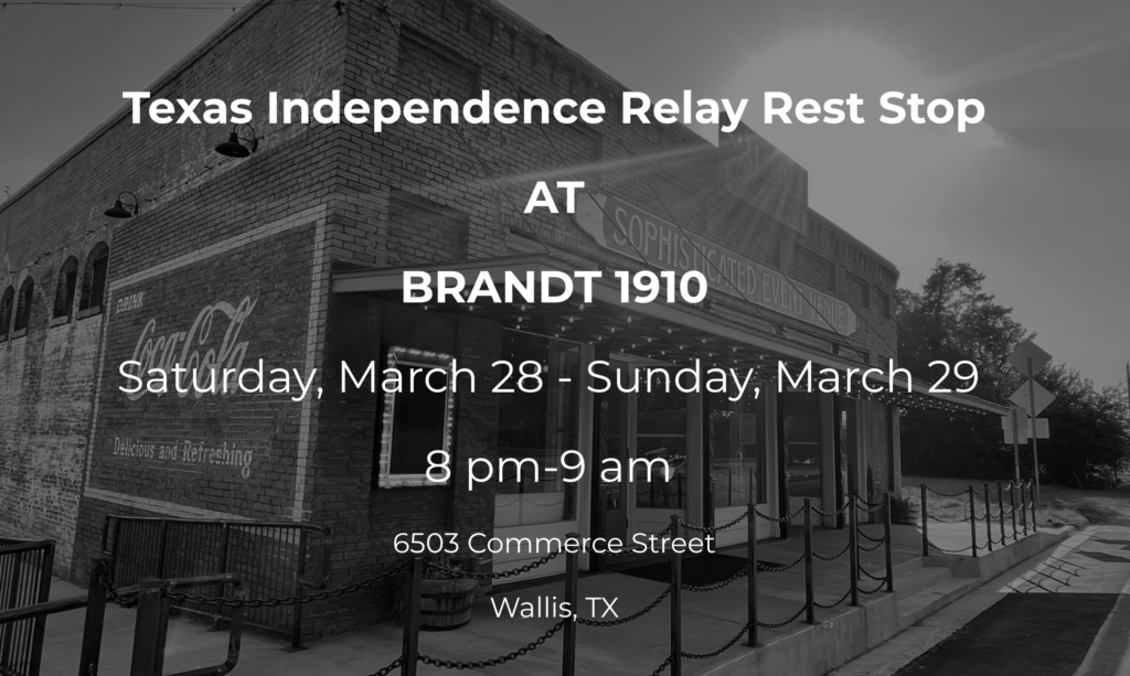 This is a private event for the Texas Independence Relay. All race questions should be directed to their website: https://lonestarrelays.com/tir and contact person: Jay@TexasIndependenceRelay.com